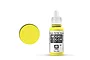 A 17ml bottle of Vallejo Model Color Fluorescent Yellow acrylic paint with a white dropper cap, shown next to a yellow color swatch.
