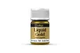 A bottle of Vallejo Liquid Gold paint in Green Gold, featuring a white cap and gold-toned label against a white background.