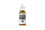 A 17ml bottle of Vallejo Model Color acrylic paint in Brass (70.801) with a white dropper cap, set against a plain white background.