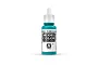 A 17ml bottle of Vallejo Model Color Blue Green acrylic paint, featuring a white dropper cap and a label with the product name and Vallejo logo.