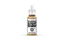 A 17ml bottle of Vallejo Model Color Tan Yellow acrylic paint, showing the white dropper cap and label with product details.