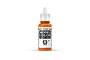 A 17ml bottle of Vallejo Model Color Transparent Orange acrylic paint, featuring a white dropper cap and a label with the product name and SKU 70.935.