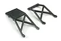 Two black plastic Traxxas skid plates for RC vehicles, shown from an elevated angle against a white background.