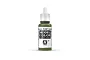 A 17ml bottle of Vallejo Model Color Olive Green acrylic paint, showing the white dropper cap and label with product details.
