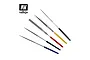 A set of five Vallejo diamond needle files with different shaped tips and color-coded handles against a white background.