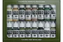 A Vallejo Model Color Allied Forces WWII paint set containing 16 bottles of acrylic paint in a green cardboard display box.