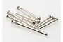 A small pile of silver-coloured metal suspension screw pins for Traxxas RC vehicles against a white background.