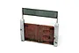 A 1/35 scale model village gate diorama set featuring weathered wooden double gates between two concrete pillars with a metal sign frame above.
