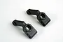 Two black plastic rear hub carriers for a Traxxas RC vehicle, shown from an angled perspective against a white background.