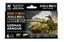 Vallejo Model Colour WWII German Armour acrylic paint set box featuring an illustration of a German tank and listing six included paint colours.