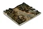 A square diorama base featuring a ruined street section with rubble, debris, and textured earth, designed for 1/35 scale military models.