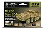 Vallejo Model Air MERDC Desert Colour paint set packaging featuring an image of a camouflaged US Army armored vehicle.