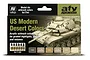 Vallejo Model Air US Modern Desert Colors paint set packaging featuring an image of a tan military tank.