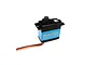 A Savox SW-1250MG mini waterproof servo with a black casing, blue side panels, and a three-wire connector cable.