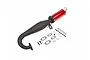 Rovan Baja 5B side mount tuned exhaust pipe with a red silencer and included mounting hardware, gaskets, and screws on a white background.