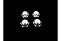 Four silver aluminium closed cap wheel nuts for RC cars arranged in a square on a black background.