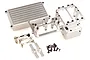 Rovan 5IVE-T silver aluminium dual steering servo radio tray set including mounting plate, receiver box, servo arms, and hardware.