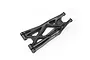 A black Traxxas X-Maxx heavy-duty lower suspension arm shown from an angled perspective against a white background.