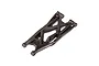 A black heavy-duty lower suspension arm for a Traxxas X-Maxx RC vehicle, shown from an angled top-down perspective against a white background.