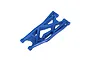 A blue Traxxas heavy-duty lower suspension arm for the X-Maxx RC truck, shown from an angled perspective against a white background.