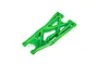 A bright green Traxxas X-Maxx heavy-duty lower suspension arm for the right front or rear, shown against a plain white background.