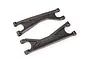 Two black Traxxas X-Maxx heavy-duty upper suspension arms shown from a top-down angle against a white background.