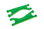 Two bright green Traxxas heavy-duty upper suspension arms for an X-Maxx RC truck, shown against a plain white background.