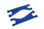 Two blue heavy-duty upper suspension arms for a Traxxas X-Maxx RC truck, shown against a plain white background.