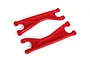 Two red heavy-duty upper suspension arms for a Traxxas X-Maxx RC vehicle, shown from a top-down angle on a white background.