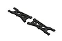 Two black ARRMA front lower suspension arms for RC vehicles, shown from an isometric angle against a white background.