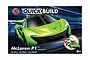 Airfix Quickbuild McLaren P1 model kit box featuring a bright green McLaren P1 sports car on a dark blue background.