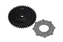 HPI Racing 45T spur gear and a circular friction pad on a white background.