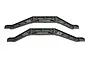 Two black plastic Traxxas Maxx lower chassis braces shown from a side profile view against a white background.