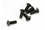A set of six black metal button head screws with hex drive sockets, arranged on a plain white background.