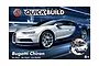 Airfix Quickbuild Bugatti Chiron model kit packaging featuring a blue and white car on a dark background.