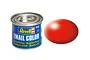 A 14ml tin of Revell Email Color enamel paint in Silk Luminous Red, shown next to a red paint swatch.