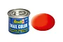 A 14ml tin of Revell Email Color enamel paint in matte luminous orange, shown next to a circular swatch of the paint color.