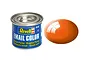 A 14ml tin of Revell Gloss Orange enamel paint next to a glossy orange paint swatch.