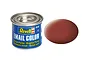A 14ml tin of Revell Matte Reddish Brown enamel paint next to a color swatch of the paint.