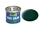 A 14ml tin of Revell Email Color matte black green enamel paint next to a dark green color swatch.