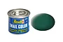 A 14ml tin of Revell Email Color enamel paint in matte sea green, shown with a matching green color swatch next to it.