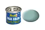 A 14ml tin of Revell Email Color enamel paint in matte light blue, shown next to a circular swatch of the paint color.