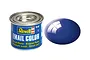 A 14ml tin of Revell Email Color enamel paint in Gloss Ultramarine Blue, shown next to a glossy blue paint swatch.