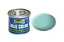 A 14ml tin of Revell Email Color enamel paint in matte light green, shown with a color swatch sample next to it.