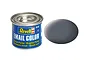A 14ml tin of Revell Matte Dust Grey enamel paint, shown with a sample swatch of the grey colour next to it.