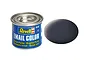 A 14ml tin of Revell Email Color enamel paint in matte tank grey, shown with a sample color swatch next to it.