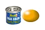 A 14ml tin of Revell Silk Yellow enamel paint next to a yellow colour swatch on a white background.