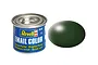 A 14ml tin of Revell Silk Dark Green enamel paint next to a dark green paint swatch.