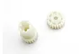 Two white plastic input gears for Traxxas RC vehicles, shown from different angles on a white background.