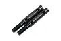 Two black steel portal stub axles for RC vehicles, featuring threaded ends and cross-drilled holes, with the Yeah Racing logo laser-etched on the surface.